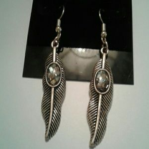 Gold tone feather Opal earrings